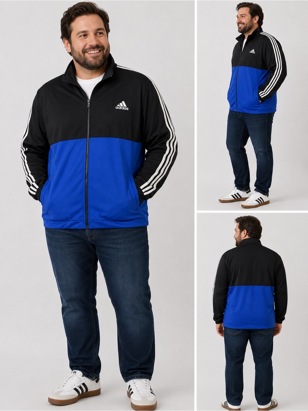 Adidas Black Blue 3 Stripe Track Jacket XL
